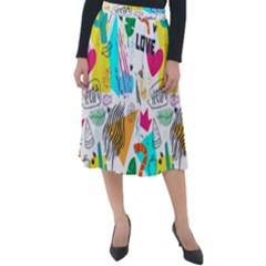 Doodle Pattern Classic Velour Midi Skirt  by designsbymallika