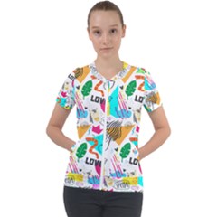 Doodle Pattern Short Sleeve Zip Up Jacket by designsbymallika