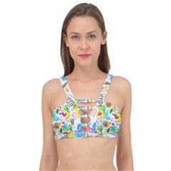 Doodle Pattern Cage Up Bikini Top