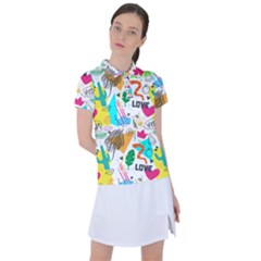 Doodle Pattern Women s Polo Tee