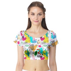 Doodle Pattern Short Sleeve Crop Top by designsbymallika