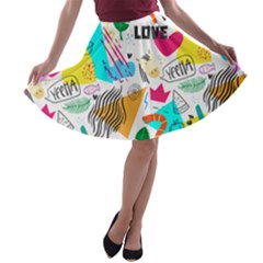 Doodle Pattern A-line Skater Skirt by designsbymallika