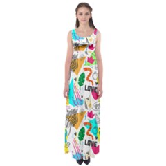 Doodle Pattern Empire Waist Maxi Dress by designsbymallika