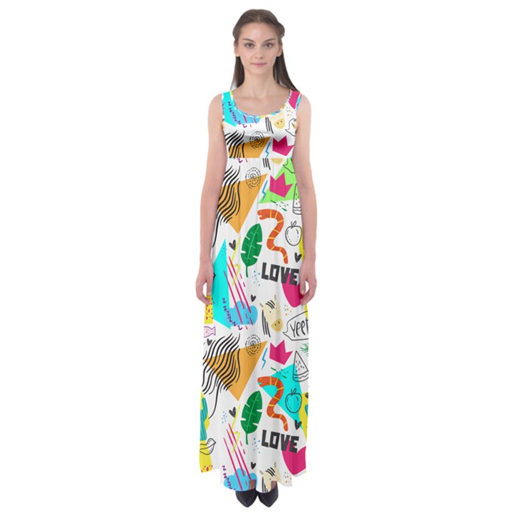 DOODLE PATTERN Empire Waist Maxi Dress