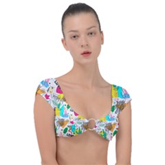 Doodle Pattern Cap Sleeve Ring Bikini Top