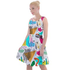 Doodle Pattern Knee Length Skater Dress