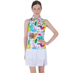 Doodle Pattern Women s Sleeveless Polo Tee by designsbymallika