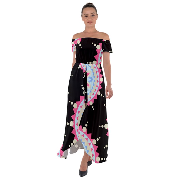 MADALA PATTERN Off Shoulder Open Front Chiffon Dress