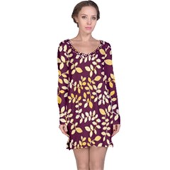 Golden Leaf Pattern Long Sleeve Nightdress by designsbymallika