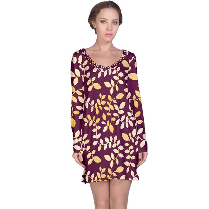 GOLDEN LEAF PATTERN Long Sleeve Nightdress