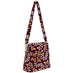 Golden Leaf Pattern Zipper Messenger Bag by designsbymallika