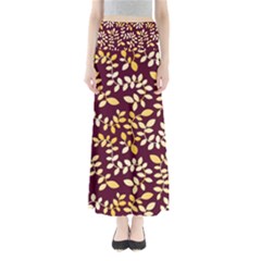 Golden Leaf Pattern Full Length Maxi Skirt by designsbymallika