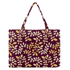 Golden Leaf Pattern Zipper Medium Tote Bag by designsbymallika