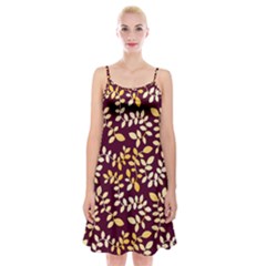 Golden Leaf Pattern Spaghetti Strap Velvet Dress by designsbymallika