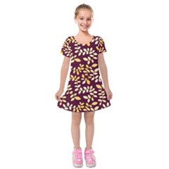 Golden Leaf Pattern Kids  Short Sleeve Velvet Dress by designsbymallika