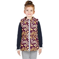 Golden Leaf Pattern Kids  Hooded Puffer Vest by designsbymallika