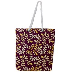 Golden Leaf Pattern Full Print Rope Handle Tote (large) by designsbymallika