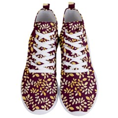 Golden Leaf Pattern Men s Lightweight High Top Sneakers by designsbymallika