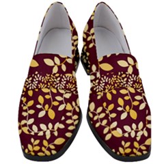 Golden Leaf Pattern Women s Chunky Heel Loafers by designsbymallika