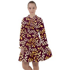 Golden Leaf Pattern All Frills Chiffon Dress