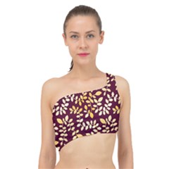 Golden Leaf Pattern Spliced Up Bikini Top 