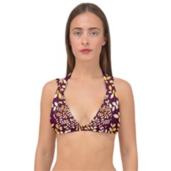 Golden Leaf Pattern Double Strap Halter Bikini Top