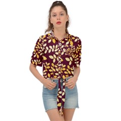 Golden Leaf Pattern Tie Front Shirt 