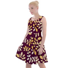 Golden Leaf Pattern Knee Length Skater Dress