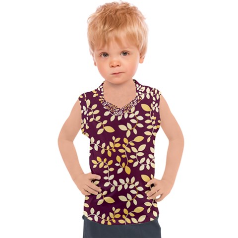 Golden Leaf Pattern Kids  Sport Tank Top by designsbymallika