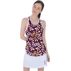 Golden Leaf Pattern Racer Back Mesh Tank Top