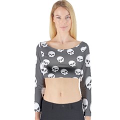 White Skull Pattern Long Sleeve Crop Top by designsbymallika