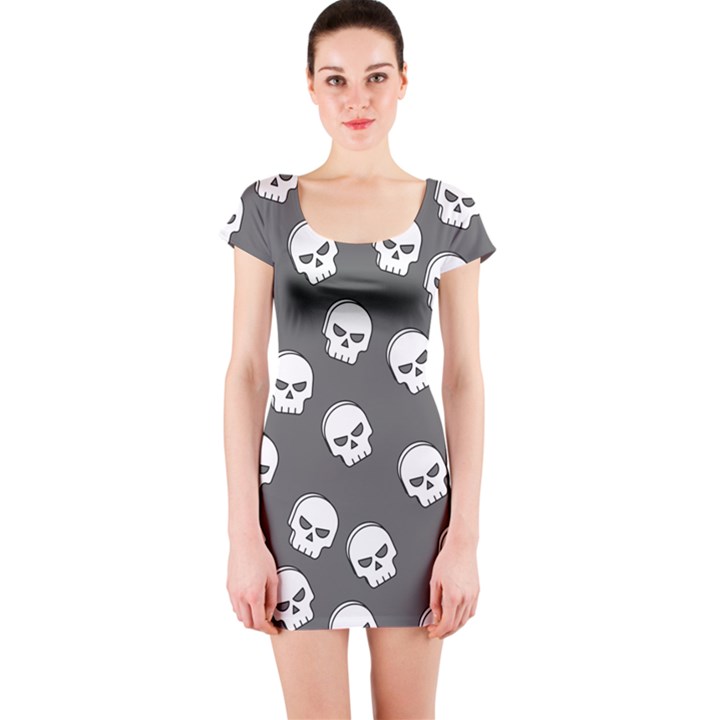 WHITE SKULL PATTERN Short Sleeve Bodycon Dress