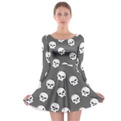 White Skull Pattern Long Sleeve Skater Dress by designsbymallika