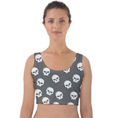 White Skull Pattern Velvet Crop Top by designsbymallika