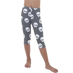 White Skull Pattern Kids  Lightweight Velour Capri Leggings  by designsbymallika