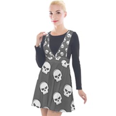 White Skull Pattern Plunge Pinafore Velour Dress by designsbymallika