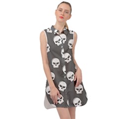 White Skull Pattern Sleeveless Shirt Dress by designsbymallika