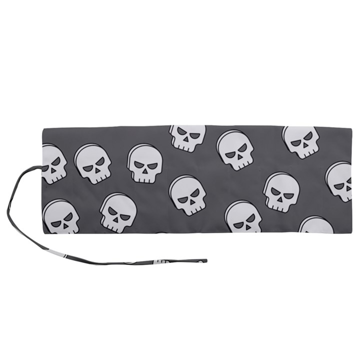 WHITE SKULL PATTERN Roll Up Canvas Pencil Holder (M)