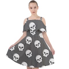 White Skull Pattern Cut Out Shoulders Chiffon Dress