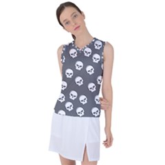 White Skull Pattern Women s Sleeveless Sports Top