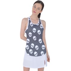 White Skull Pattern Racer Back Mesh Tank Top