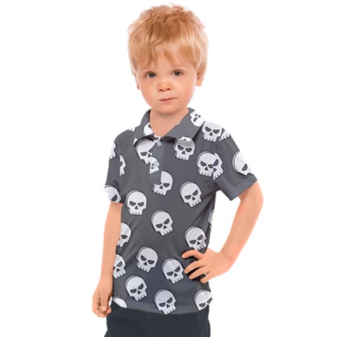 White Skull Pattern Kids  Polo Tee by designsbymallika