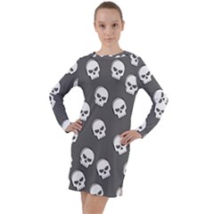 White Skull Pattern Long Sleeve Hoodie Dress