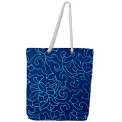 Blue Floral Print Full Print Rope Handle Tote (large) by designsbymallika