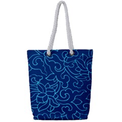 Blue Floral Print Full Print Rope Handle Tote (small) by designsbymallika