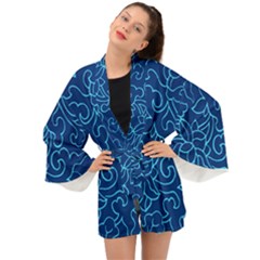 Blue Floral Print Long Sleeve Kimono by designsbymallika