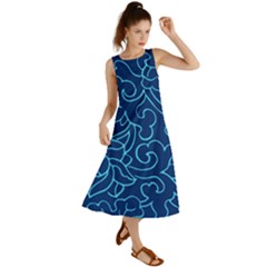 Blue Floral Print Summer Maxi Dress