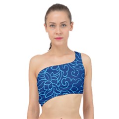 Blue Floral Print Spliced Up Bikini Top 