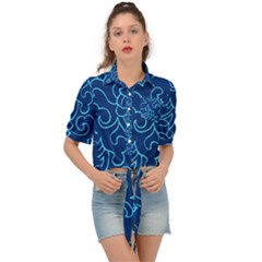 Blue Floral Print Tie Front Shirt 