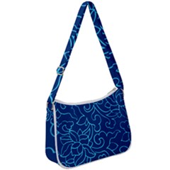 Blue Floral Print Zip Up Shoulder Bag